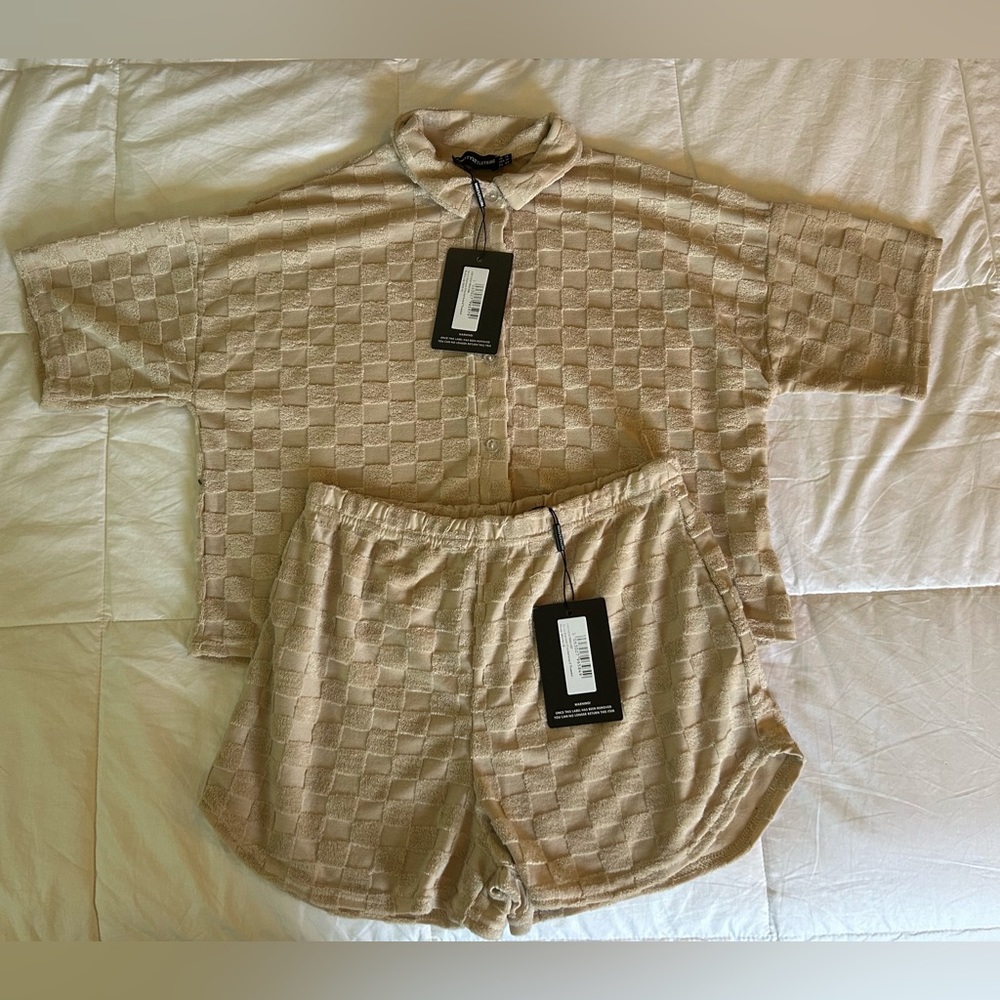 PrettyLittleThings Burnout Checkerboard Toweled Pajama Set